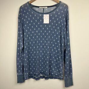 Free People Top Womens Small Blue White Long Sleeve Oversized Burnout Ladies